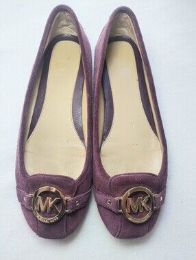 Michael Kors Plum Suede MK Logo Ballet Flats
